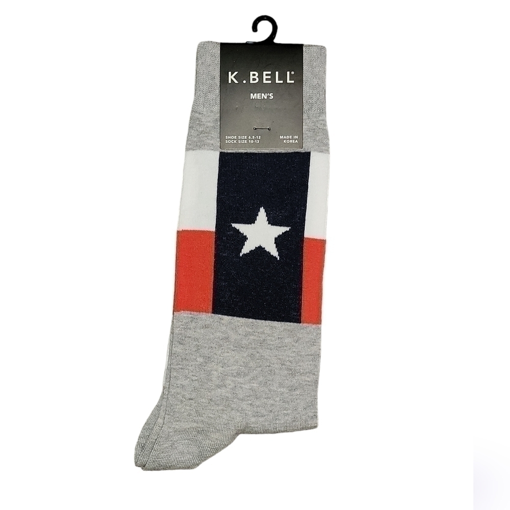 K.Bell Men's crew socks size 10-13 multi color with star graphic NWT